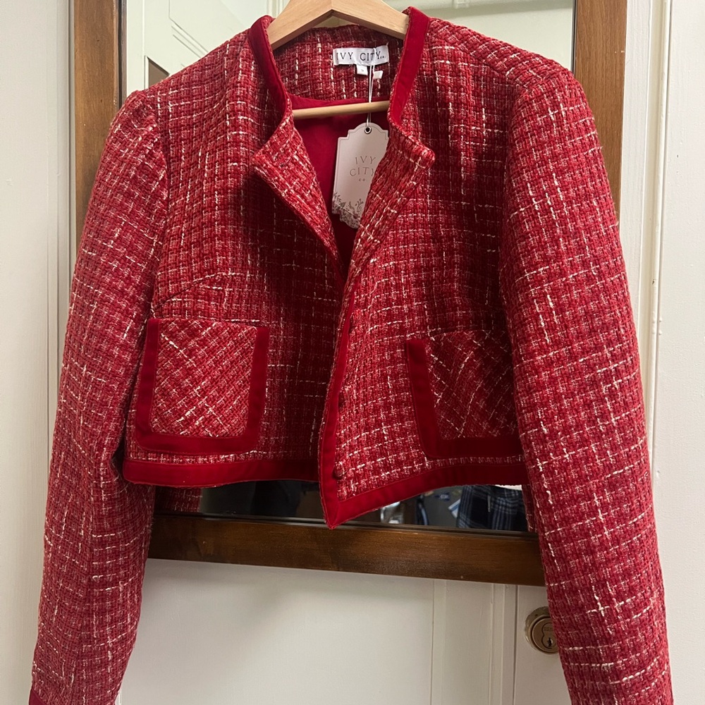 Ivy City Co Red Blazer Tailored Cropped Jacket